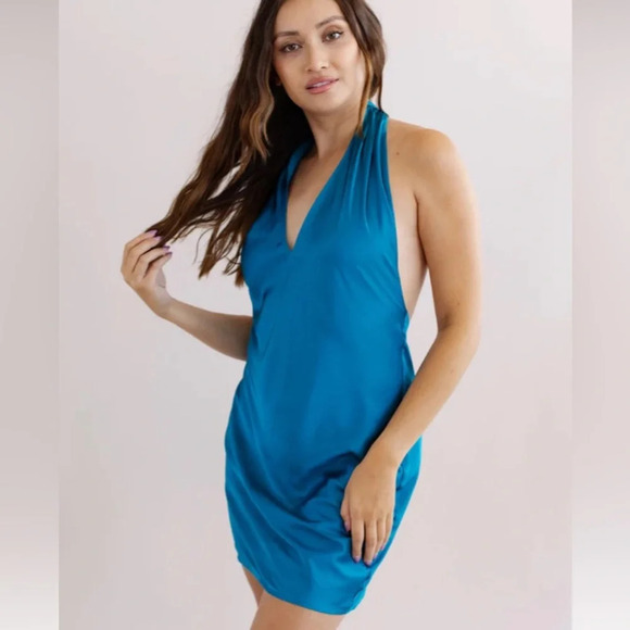 NWT FRENCH CONNECTION | INU SATIN MINI DRESS | OCEAN DEPTHS,SIZE 10 - Picture 1 of 14